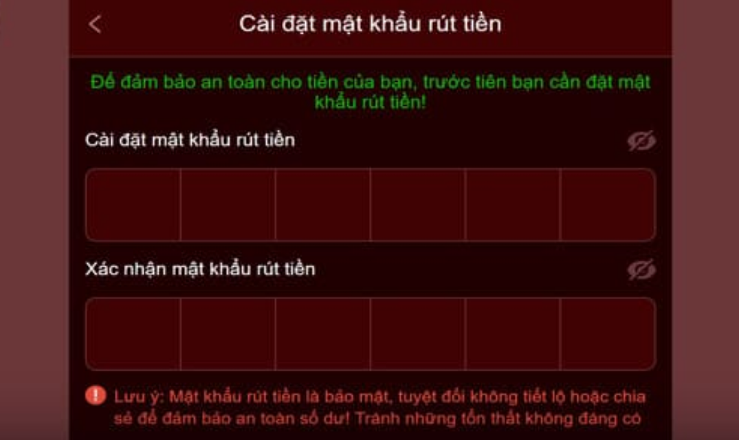 Cài đặt mật khẩu rút tiền trước khi tiến hành rút tiền 3WIN