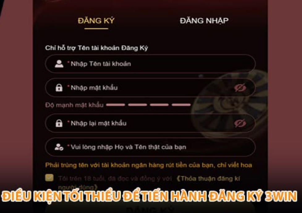Form điền thông tin đăng ký 3win