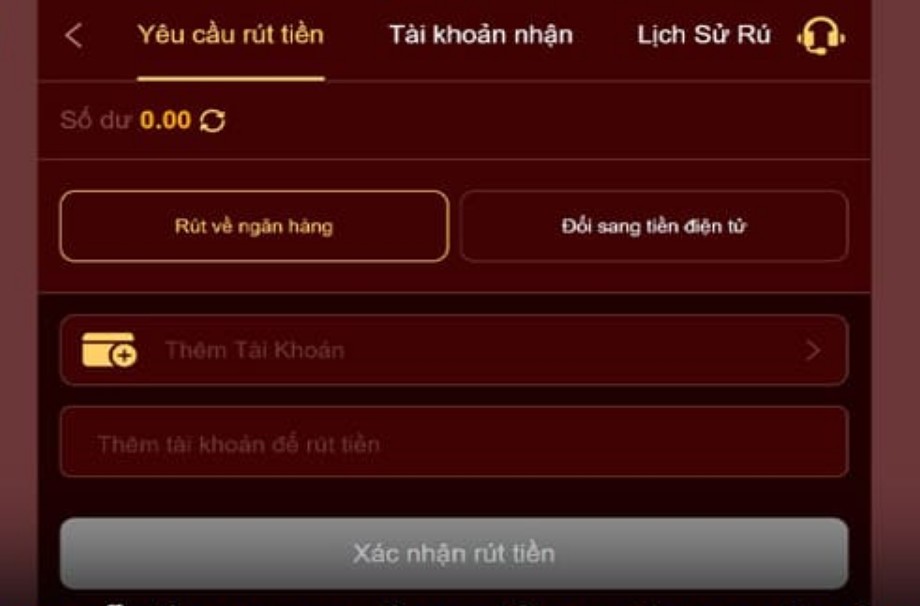 Form điền thông tin rút tiền bằng phương thức ngân hàng