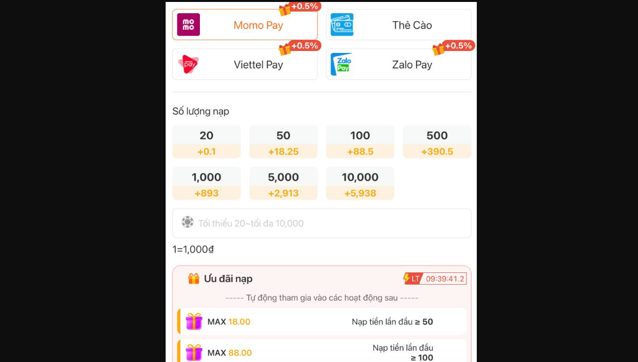 Nạp tiền 3WIN qua mã ví điện tử