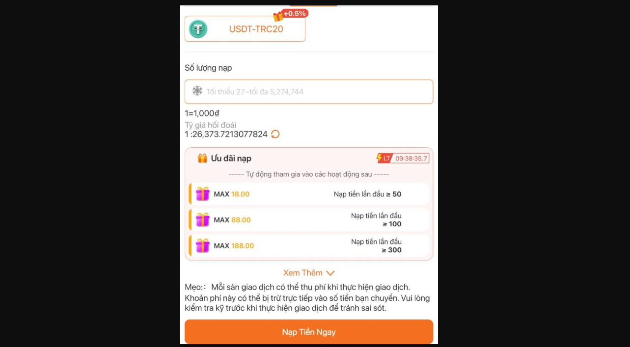 Nạp tiền 3WIN qua ví USDT
